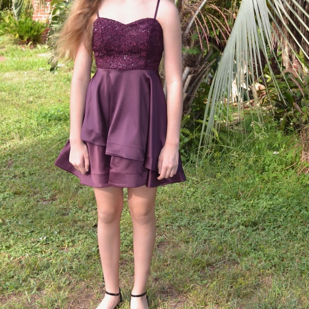 🌸 Small My Michelle Homecoming Dress 💐Plum Party Wedding Sweetheart Sparkles